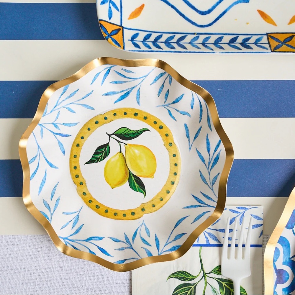 Elegant Gold and Blue Lemon Dinner Plate